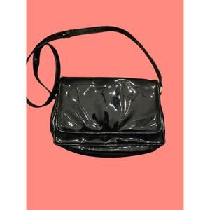 Vintage Ganson Black Patent Leather Shoulder Bag - 1980s Envelope Style